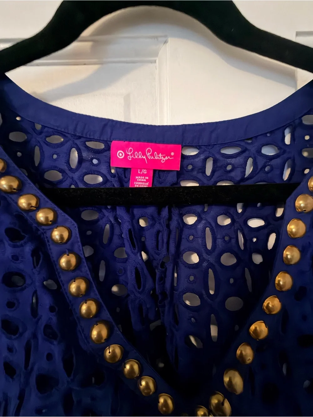 Lilly Pulitzer for Target Royal Blue Eyelet V-Neck Swim Coverup with Gold Studs - Picture 3 of 5